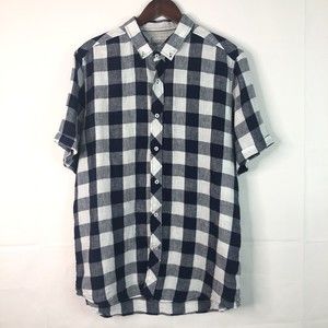 Heritage Report Collection Mens Button Down Linen Short Sleeve Shirt Blue Check